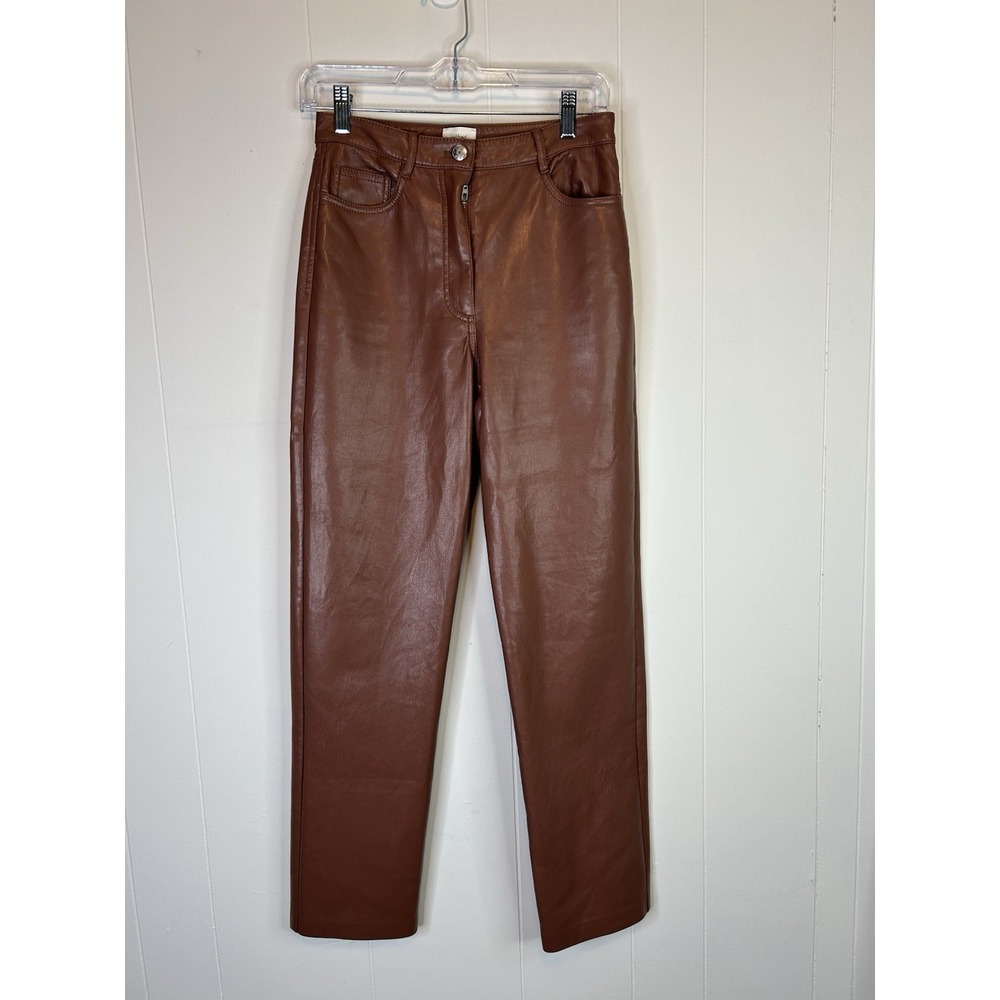Aritzia Wilfred Melina Faux Leather Cognac Straight-leg Pants Size 4 (232)